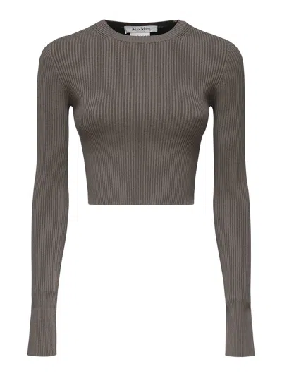 Max Mara Viscose Crepe Crop Top In Gray