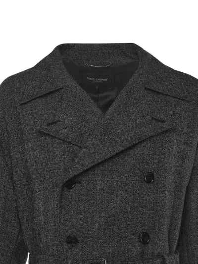 Dolce & Gabbana Dolce&gabbana Grey Wool Double-breasted Coat Men In Black