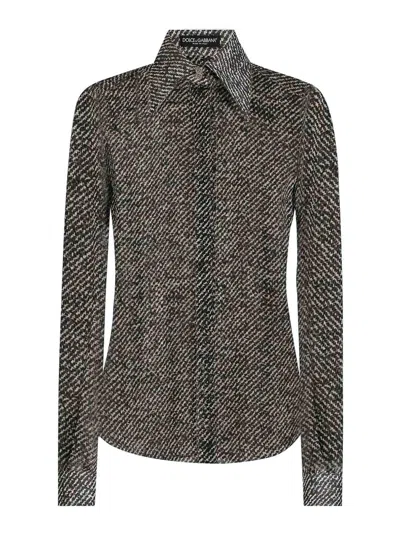 Dolce & Gabbana Boucl Print Silk Chiffon Shirt In Multi