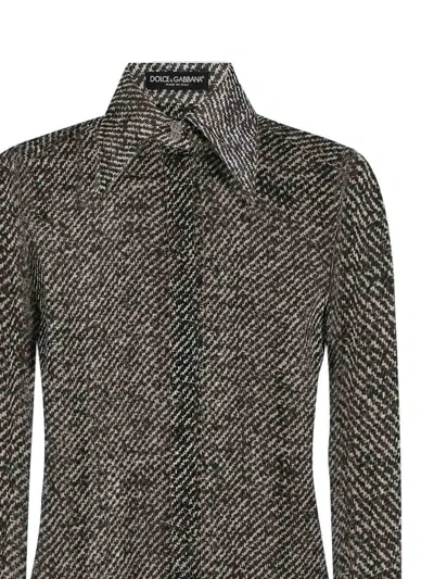 Dolce & Gabbana Boucl Print Silk Chiffon Shirt In Multi