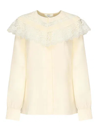 Chloé Silk And Lace Ruffle Blouse In Neutral
