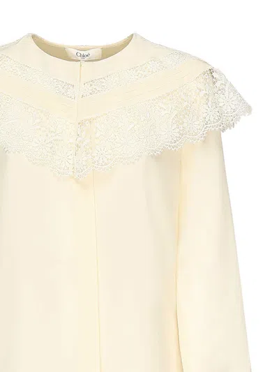Chloé Silk And Lace Ruffle Blouse In Neutral