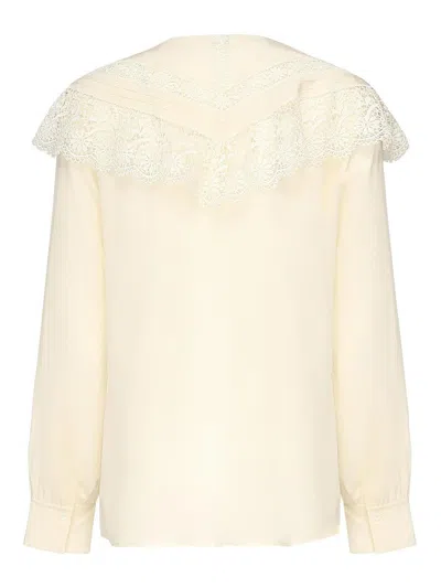 Chloé Silk And Lace Ruffle Blouse In Neutral