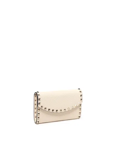 Valentino Rockstud Leather Wallet With Chain In White