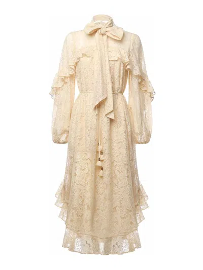 Zimmermann Memento Ruffled Lace Dress In Brown