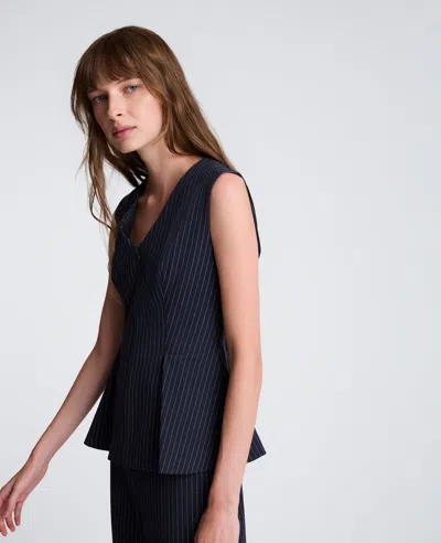 Kenneth Cole Sleeveless V-neck Peplum Knit Top In Blue