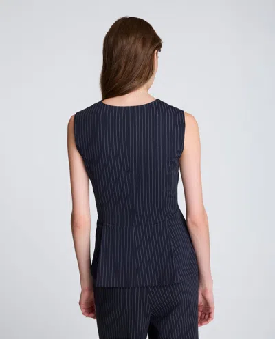Kenneth Cole Sleeveless V-neck Peplum Knit Top In Blue