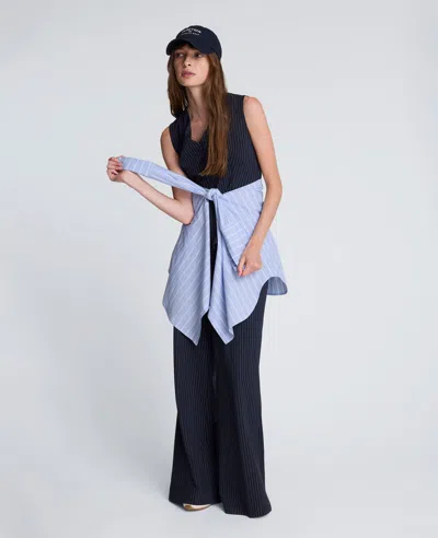 Kenneth Cole Sleeveless V-neck Peplum Knit Top In Blue