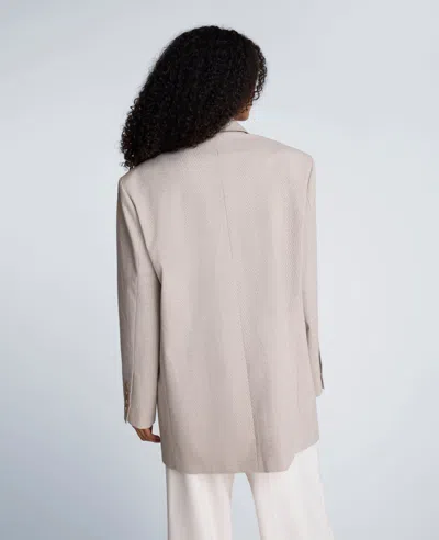 Kenneth Cole Plaid Three Button Boyfriend Jacket With Flap Pockets In Gray