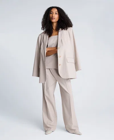 Kenneth Cole Plaid Three Button Boyfriend Jacket With Flap Pockets In Gray