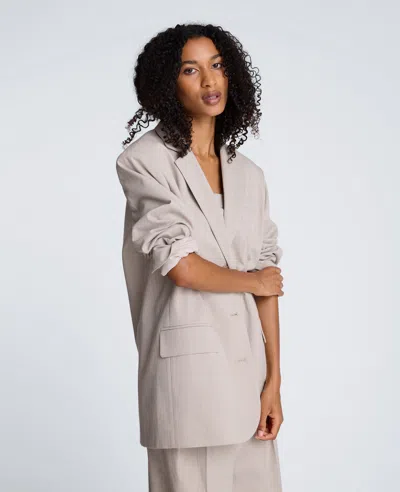 Kenneth Cole Plaid Three Button Boyfriend Jacket With Flap Pockets In Gray