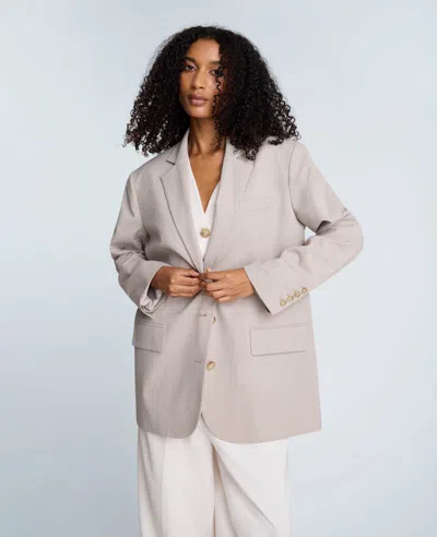 Kenneth Cole Plaid Three Button Boyfriend Jacket With Flap Pockets In Gray