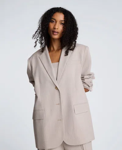 Kenneth Cole Plaid Three Button Boyfriend Jacket With Flap Pockets In Gray