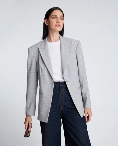 Kenneth Cole Plaid Slim One Button Jacket With Peak Lapel In Gray