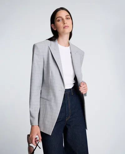 Kenneth Cole Plaid Slim One Button Jacket With Peak Lapel In Gray