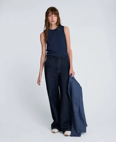 Kenneth Cole Crew Neck Cotton Tank Top In Blue