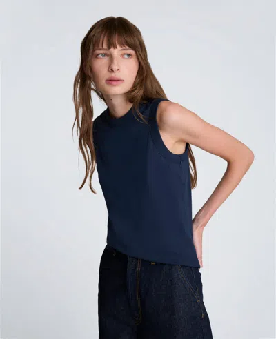 Kenneth Cole Crew Neck Cotton Tank Top In Blue