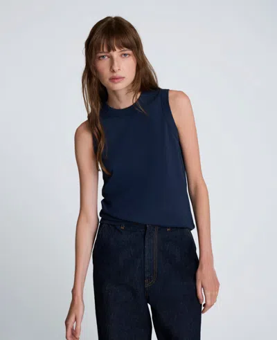 Kenneth Cole Crew Neck Cotton Tank Top In Blue