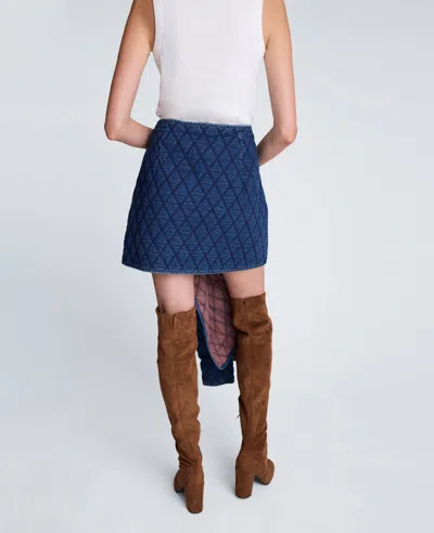 Kenneth Cole Denim Quilted Mini Pencil Skirt In Blue