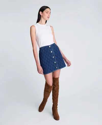 Kenneth Cole Denim Quilted Mini Pencil Skirt In Blue