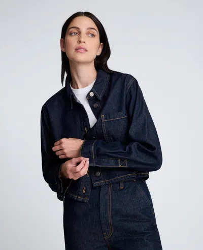 Kenneth Cole Denim Cropped Button Up Shirt In Blue