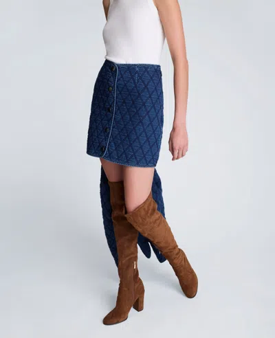 Kenneth Cole Denim Quilted Mini Pencil Skirt In Blue