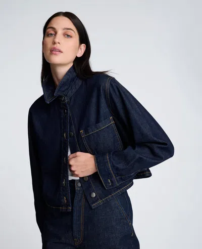 Kenneth Cole Denim Cropped Button Up Shirt In Blue