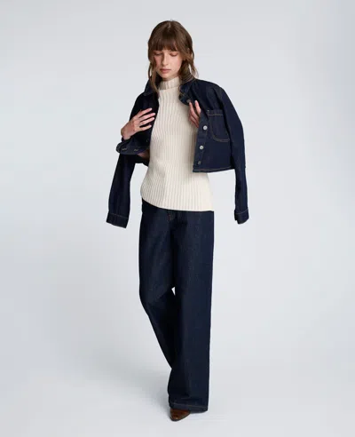 Kenneth Cole Denim Cropped Button Up Shirt In Blue