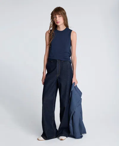 Kenneth Cole Denim High Rise Wide Leg Jean Pant In Blue