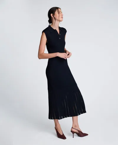 Kenneth Cole Polo Neck Sweater Dress With Sheer Hem Inserts In Blue