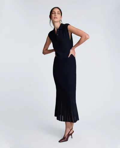 Kenneth Cole Polo Neck Sweater Dress With Sheer Hem Inserts In Blue