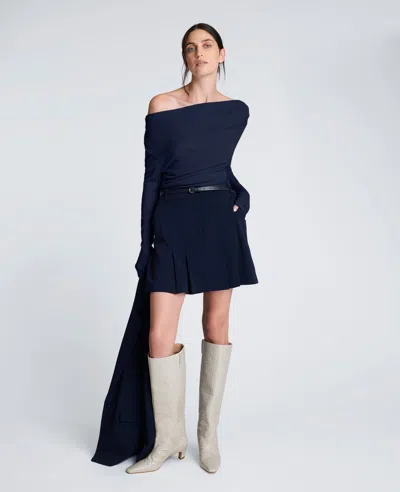 Kenneth Cole Asymmetrical Drape Front Long Sleeve Sweater In Blue