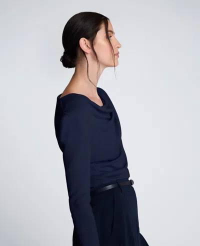 Kenneth Cole Asymmetrical Drape Front Long Sleeve Sweater In Blue