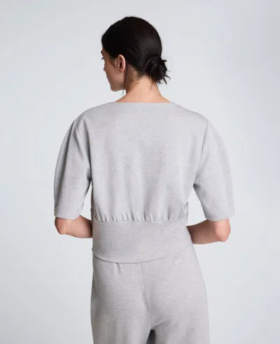 Kenneth Cole Scuba Knit Cropped Puff Sleeve Banded Hem Top In Gray