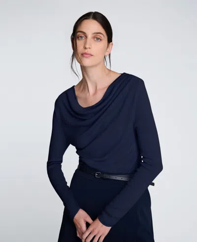 Kenneth Cole Asymmetrical Drape Front Long Sleeve Sweater In Blue