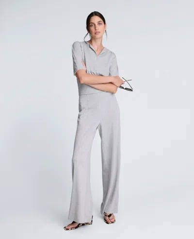 Kenneth Cole Scuba Knit Cropped Puff Sleeve Banded Hem Top In Gray