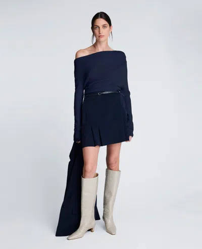 Kenneth Cole Asymmetrical Drape Front Long Sleeve Sweater In Blue