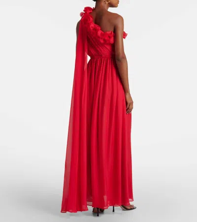 Leo Lin Jenni Draped Floral-applique Silk Gown In Red