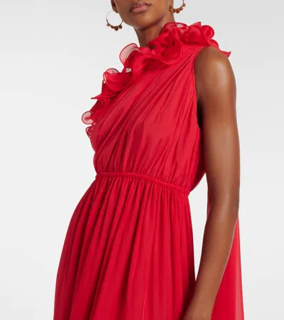 Leo Lin Jenni Draped Floral-applique Silk Gown In Red