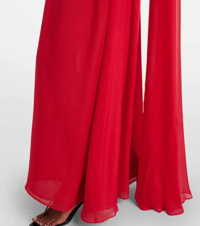 Leo Lin Jenni Draped Floral-applique Silk Gown In Red