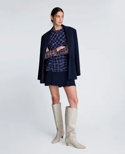 Kenneth Cole Waist Knot Long Sleeve Mesh Knit Top In Blue