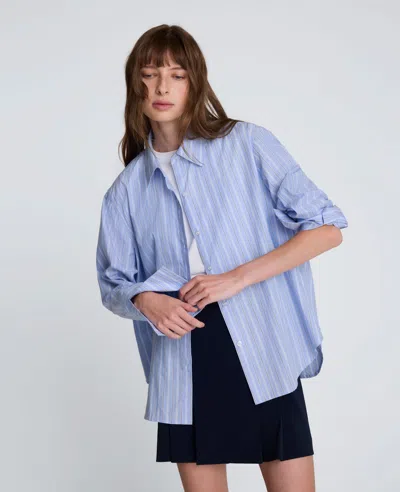 Kenneth Cole Striped Poplin Flip Cuff Button Down Shirt In Blue