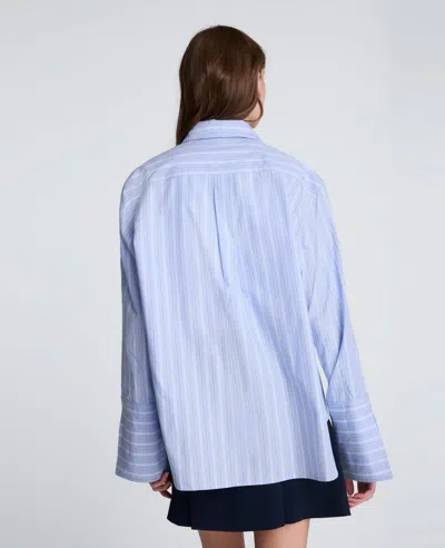 Kenneth Cole Striped Poplin Flip Cuff Button Down Shirt In Blue