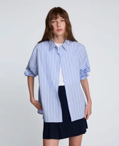 Kenneth Cole Striped Poplin Flip Cuff Button Down Shirt In Blue