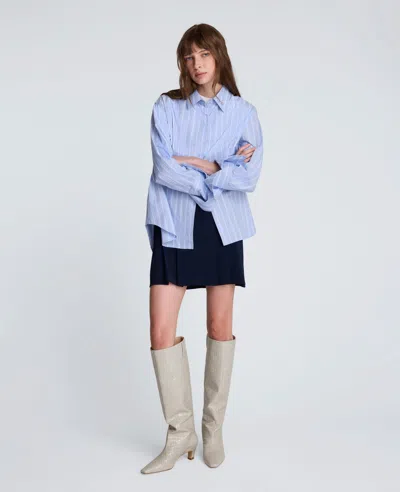 Kenneth Cole Striped Poplin Flip Cuff Button Down Shirt In Blue