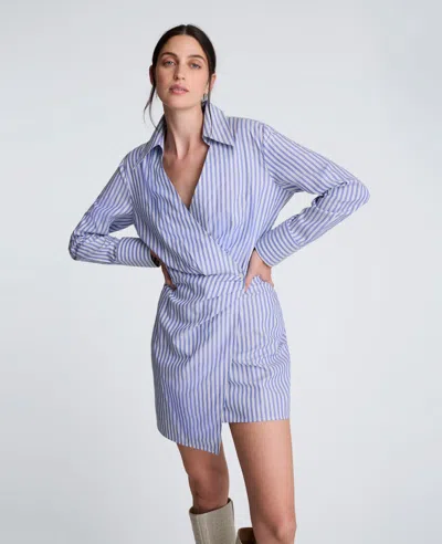 Kenneth Cole Striped Poplin Asymmetrical Shirt Dress In Multi