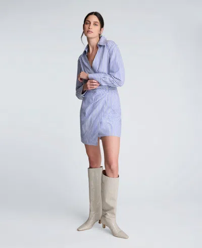 Kenneth Cole Striped Poplin Asymmetrical Shirt Dress In Multi