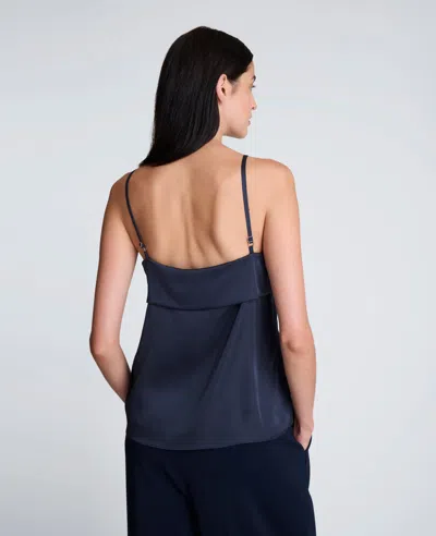 Kenneth Cole Foldover Satin Cami With Adjustable Straps In Blue