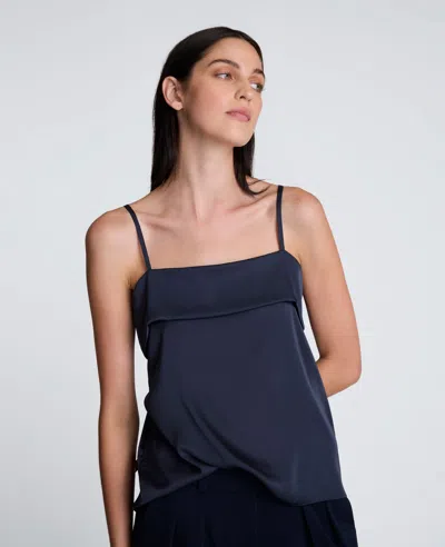 Kenneth Cole Foldover Satin Cami With Adjustable Straps In Blue