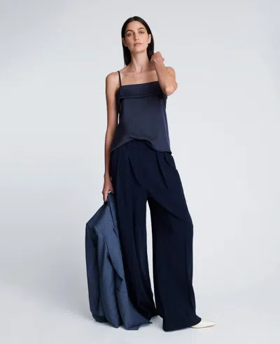 Kenneth Cole Foldover Satin Cami With Adjustable Straps In Blue